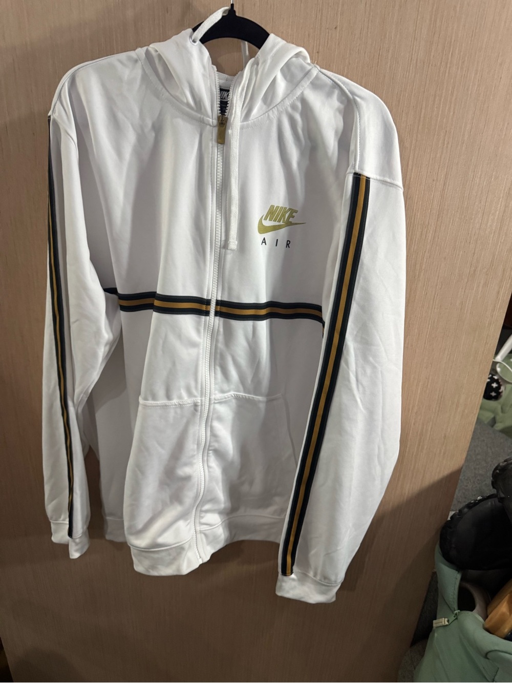 Mens Nike White Hooded Zip Track Jacket with Black and Gold Stripes Size XXL